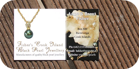 Businesscard Fishers Black Pearls Jewellery, Directors Anne & Brent Fisher