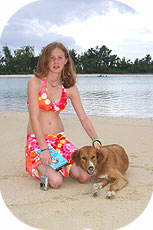 girl with beachdog on Muri beach ...